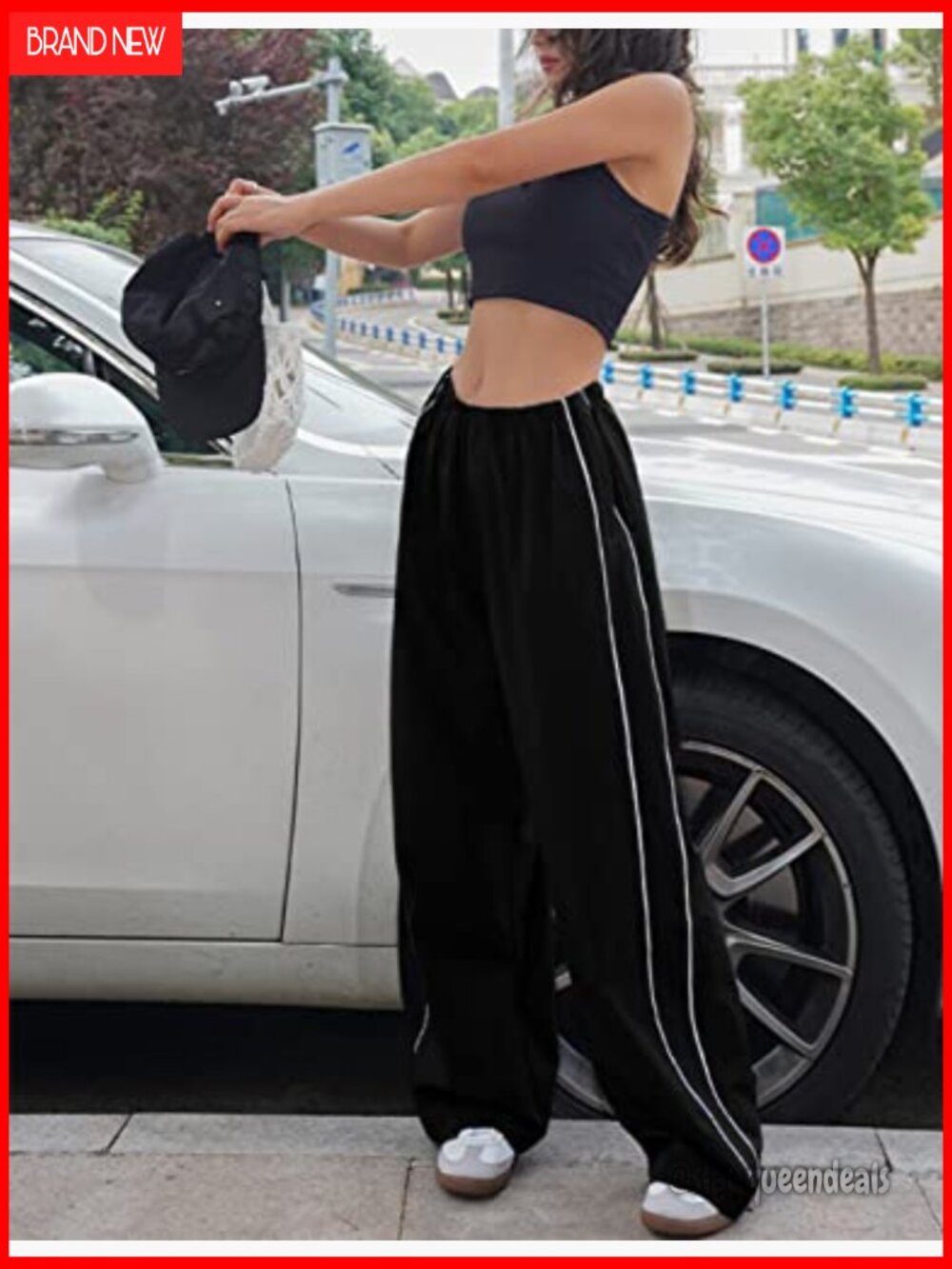 Baggy Y2K Parachute Track Pants High Waist Elastic Waist Cuffed Hem - Picture 5 of 7